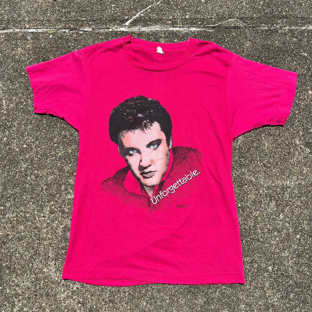 Vintage 80s Screen Stars Hot Pink Elvis Presley Tshirt XS